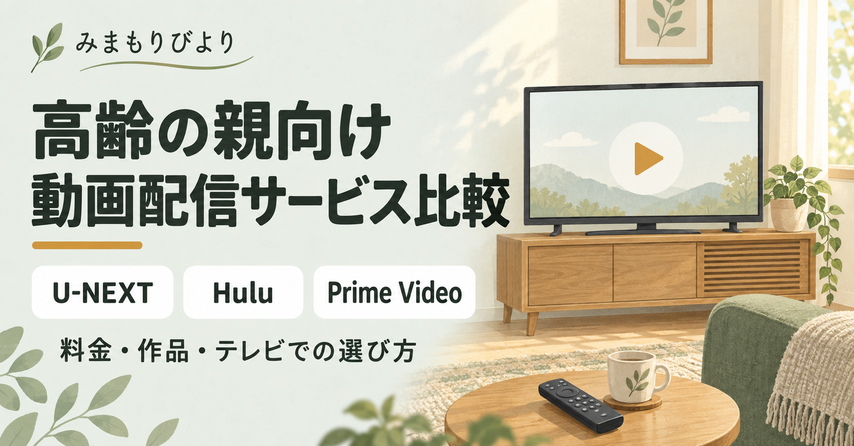 高齢の親向け動画配信サービス比較｜U-NEXT・Hulu・Prime Videoの選び方
